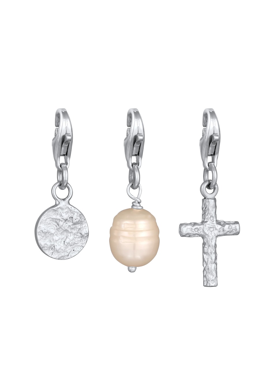 KUZZOI Męski zestaw zawieszek z perłą krzyżową i hodowlaną perłą słodkowodną ze srebra próby 925 Biżuteria męska 1 ct Męskie