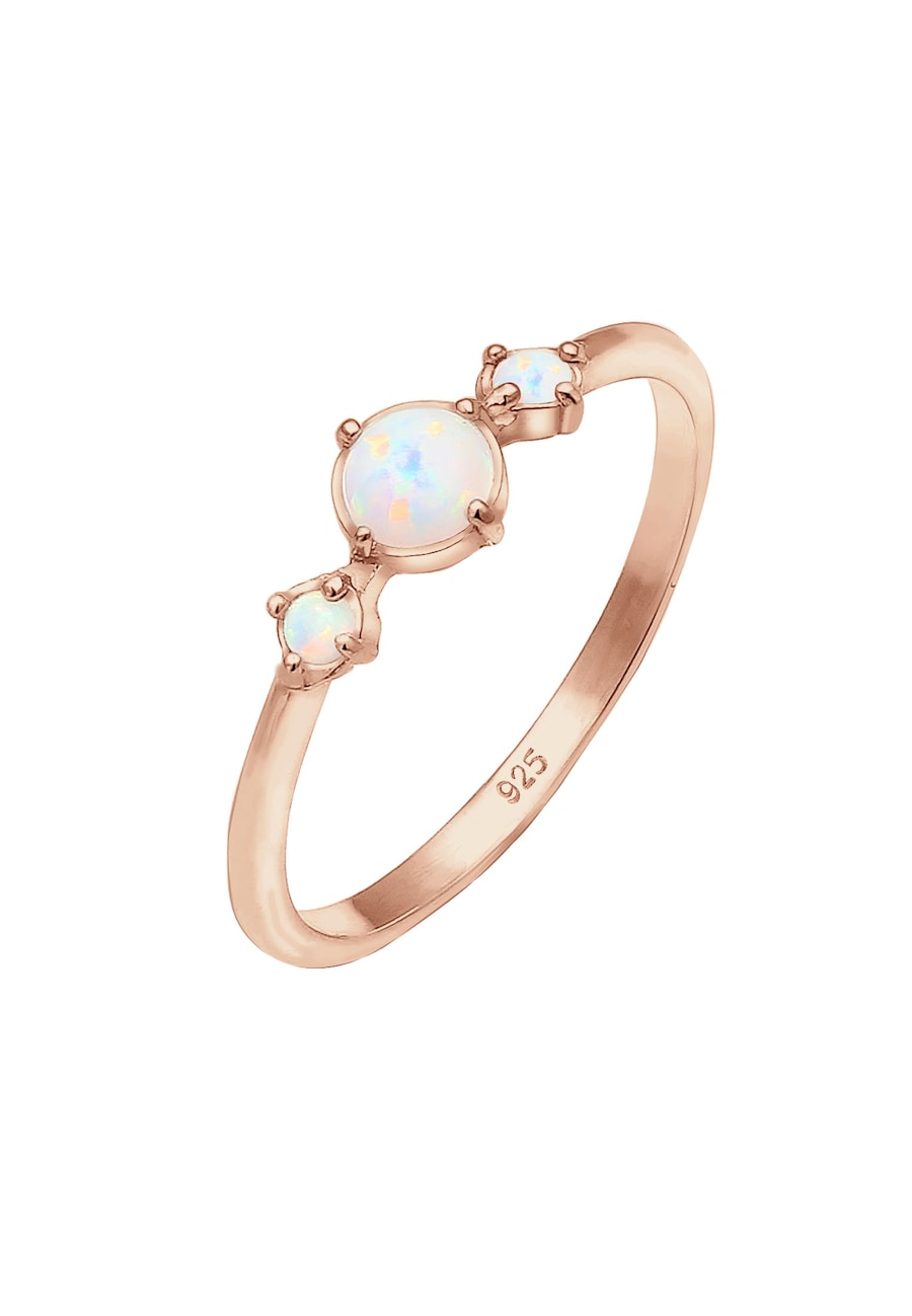 Elli Damska obrączka Geo Vintage Trend z syntetycznym opalem w srebrze próby 925 Sterling Silver Pierścionki 1 ct Damski