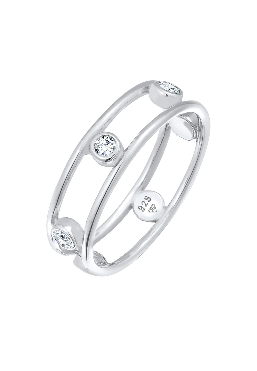 Elli Podwójne damskie eleganckie z kryształami w srebrze próby 925 sterling silver Pierścionki 1 ct Damski