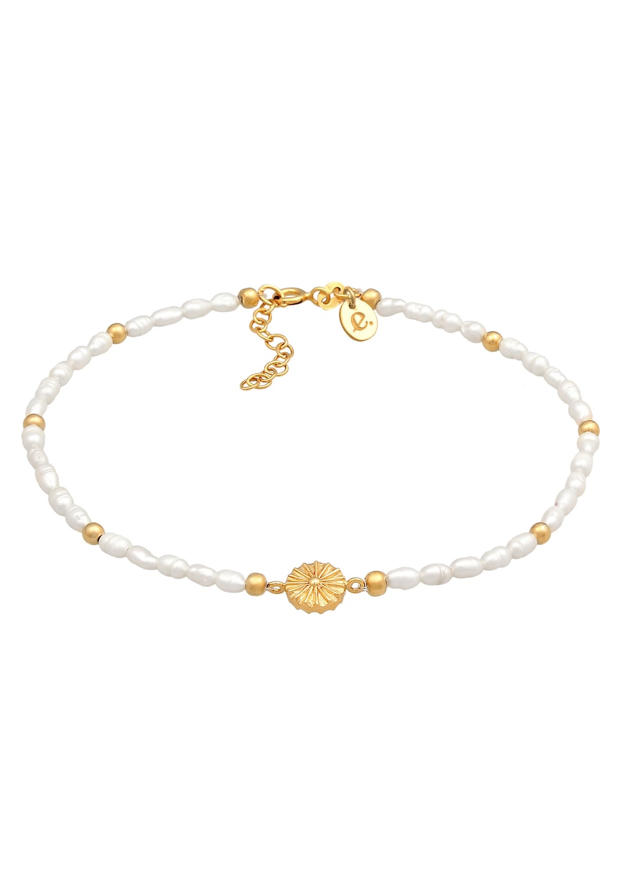 Elli PREMIUM Damska bransoletka na kostkę koraliki słoneczne z perły hodowlana słodkowodna w pozłacanym srebrze 925 Sterling Silver Bransoletki na nog