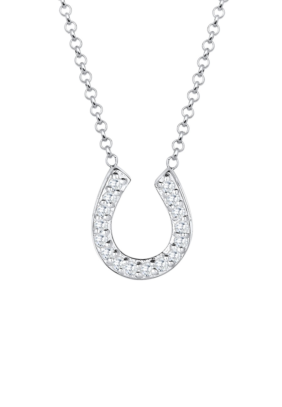 Elli Damska zawieszka podkowa talizman szczęścia z kryształami cyrkoniami w srebrze próby 925 Sterling Silver Naszyjniki 1 ct Damski