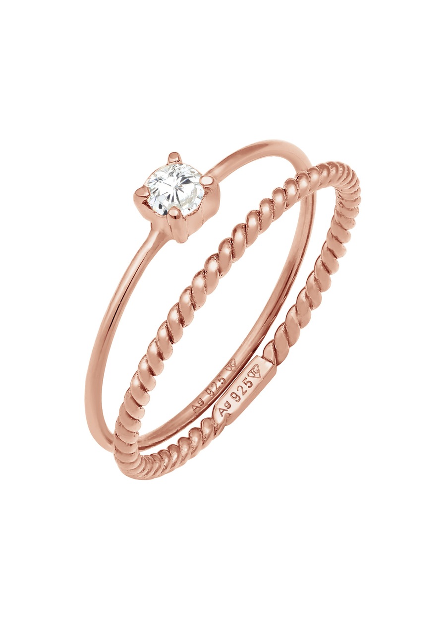 Elli Damski zestaw pierścieni Twisted Trend Blogger z cyrkoniami w pozłacanym srebrze próby 925 Sterling Silver Pierścionki 1 ct