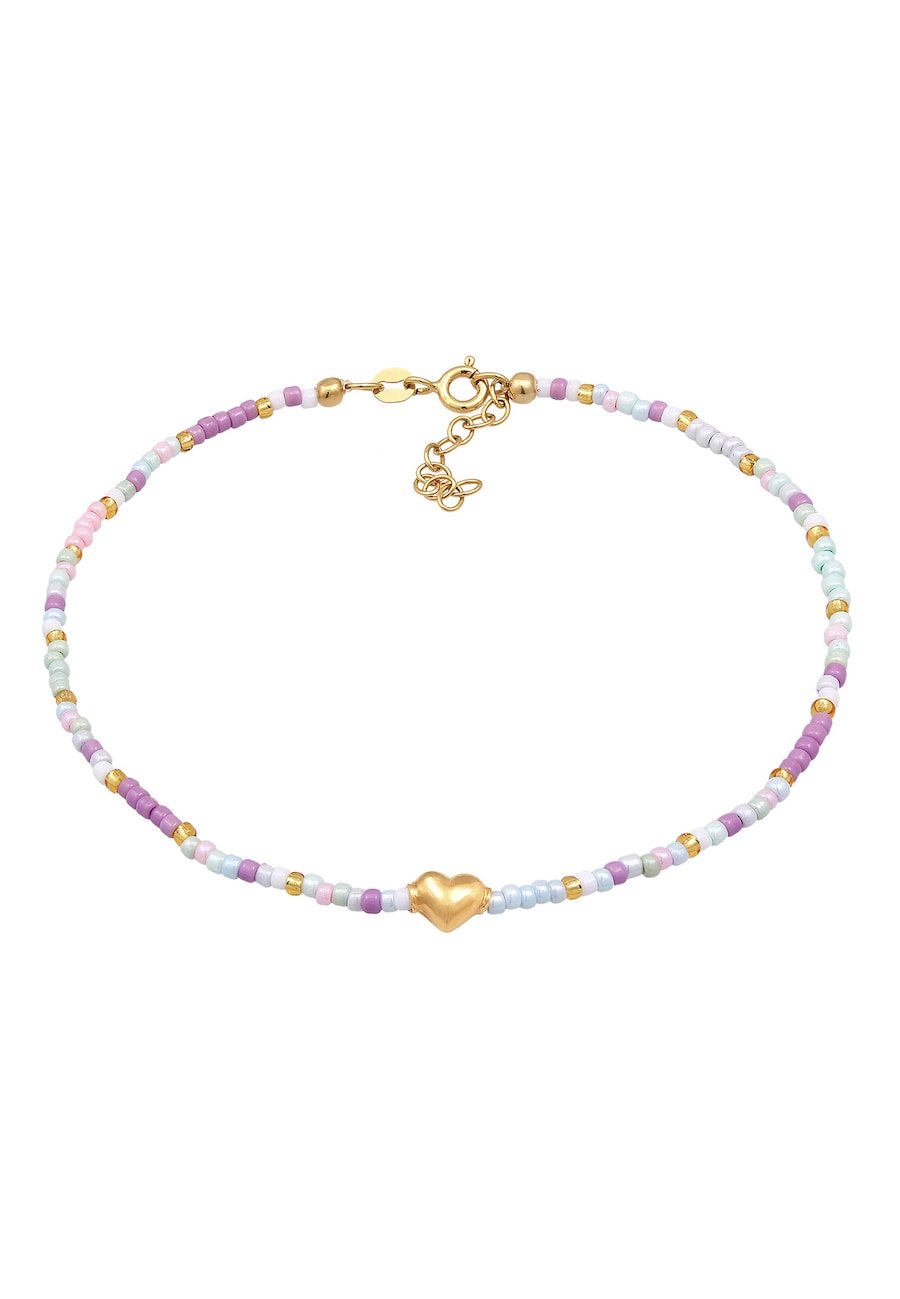 Elli Damska bransoletka na kostkę serce szklane koraliki letni styl w pozłacanym srebrze 925 Sterling Silver Bransoletki na nogę 1 ct Damski