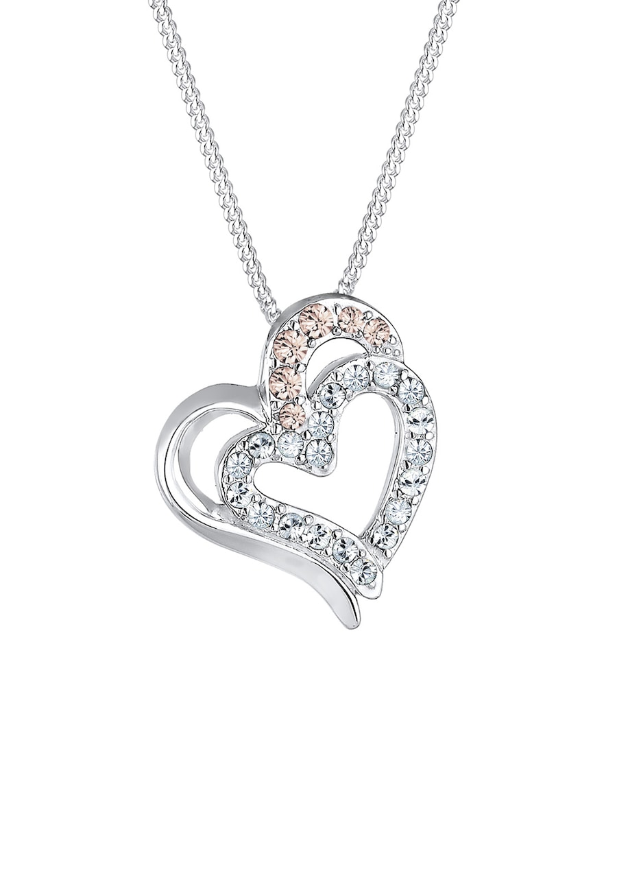 Elli Damski wisiorek z połączonymi sercami i kryształami ze srebra próby 925 o długości 45 cm Naszyjniki 1 ct