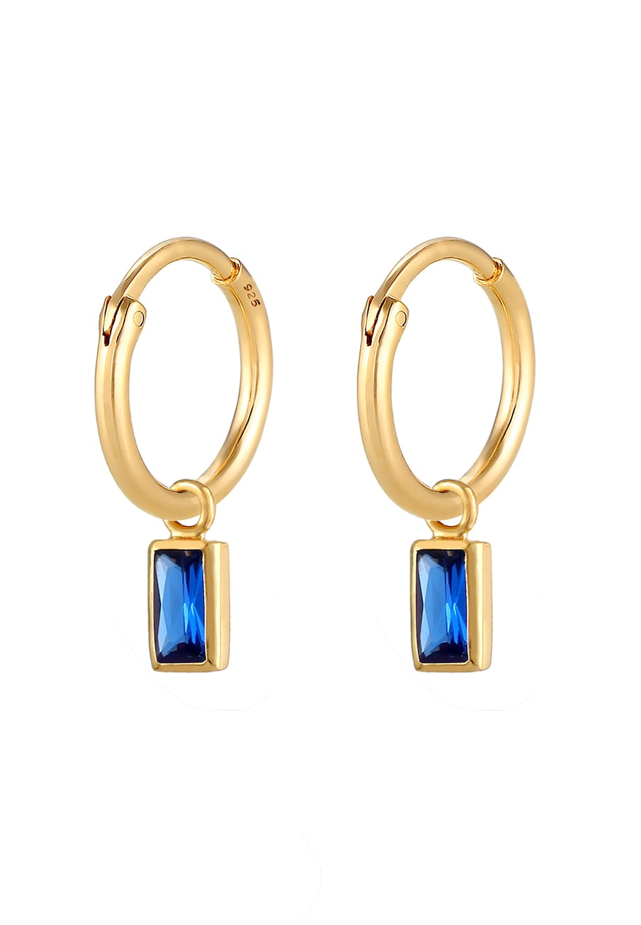 Elli Ladies Creoles with Sapphire Pendants Filigree Timeless in 925 Sterling Silver Gold Plated Kolczyki 1 ct Damski