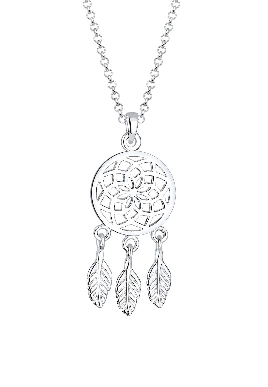 Elli Elli Naszyjnik Damski łapacz snów zawieszka pióro Boho w srebrze 925 Sterling Silver Naszyjniki 1 ct