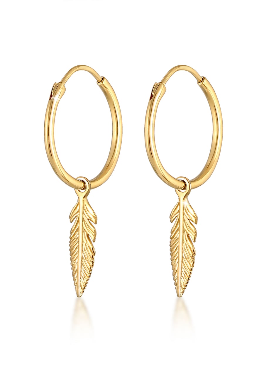 Elli Ladies Creole Feather Boho Spirit Festival Trend w 925 Sterling Silver Plated Kolczyki koła 1 ct Damski