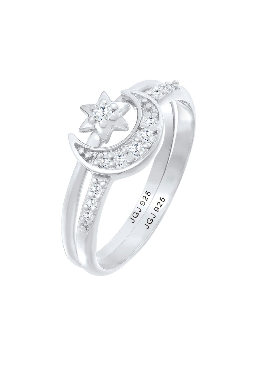 Elli Zestaw pierścionków do łączenia Star Moon Astro Trend z kryształami cyrkonii w srebrze 925 Sterling Silver Pierścionki 1 ct Damski