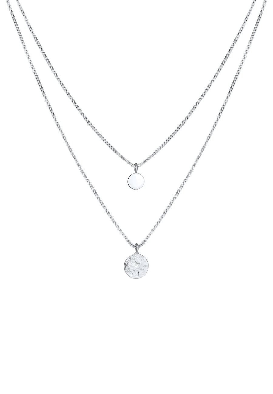 Elli Damska zawieszka płytkowa warstwowy Basic młotkowany ze srebra próby 925 Sterling Silver Naszyjniki 1 ct Damski