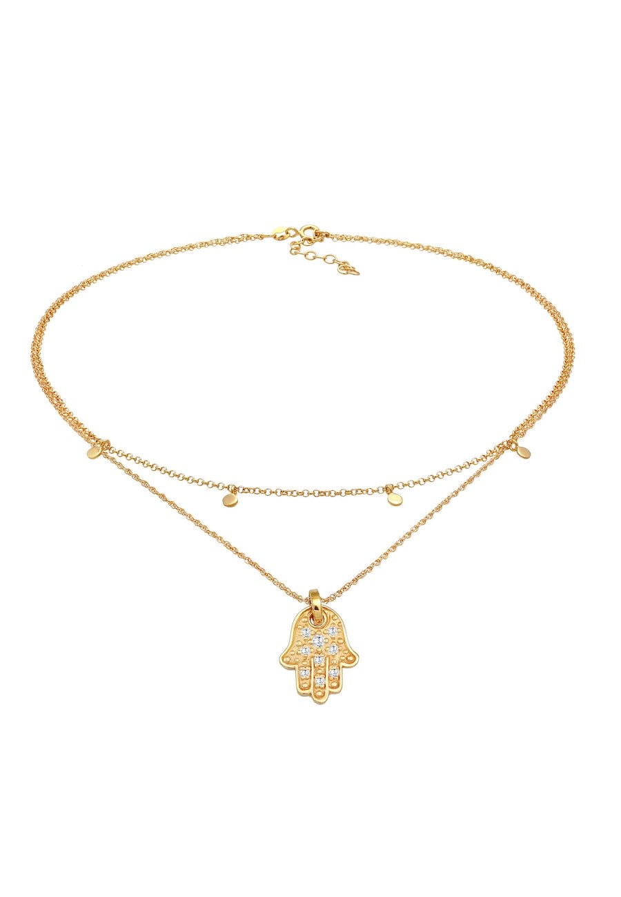 Elli Damski Choker płytkowy Hamsa Hand z kryształami cyrkonii w pozłacanym srebrze 925 Sterling Silver Naszyjniki 1 ct