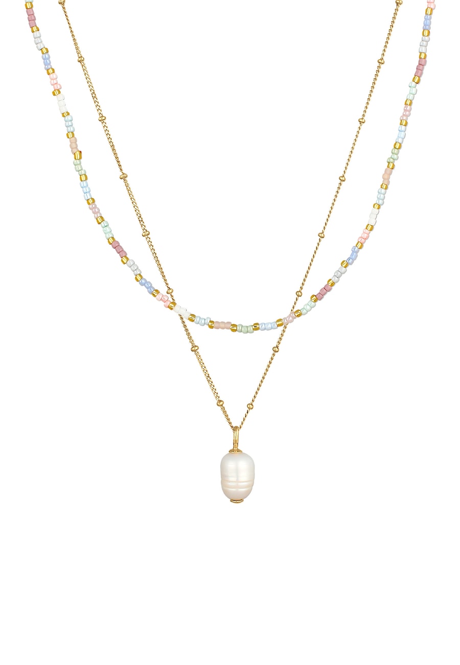 Elli Damskie koraliki Barok warstwowy z perłą hodowlana słodkowodną w srebrze próby 925 Sterling Silver Naszyjniki 1 ct