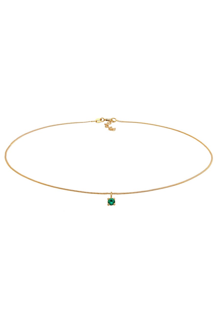 Elli Damski Choker Basic z syntetycznym szmaragdem w pozłacanym srebrze próby 925 Sterling Silver Naszyjniki 1 ct