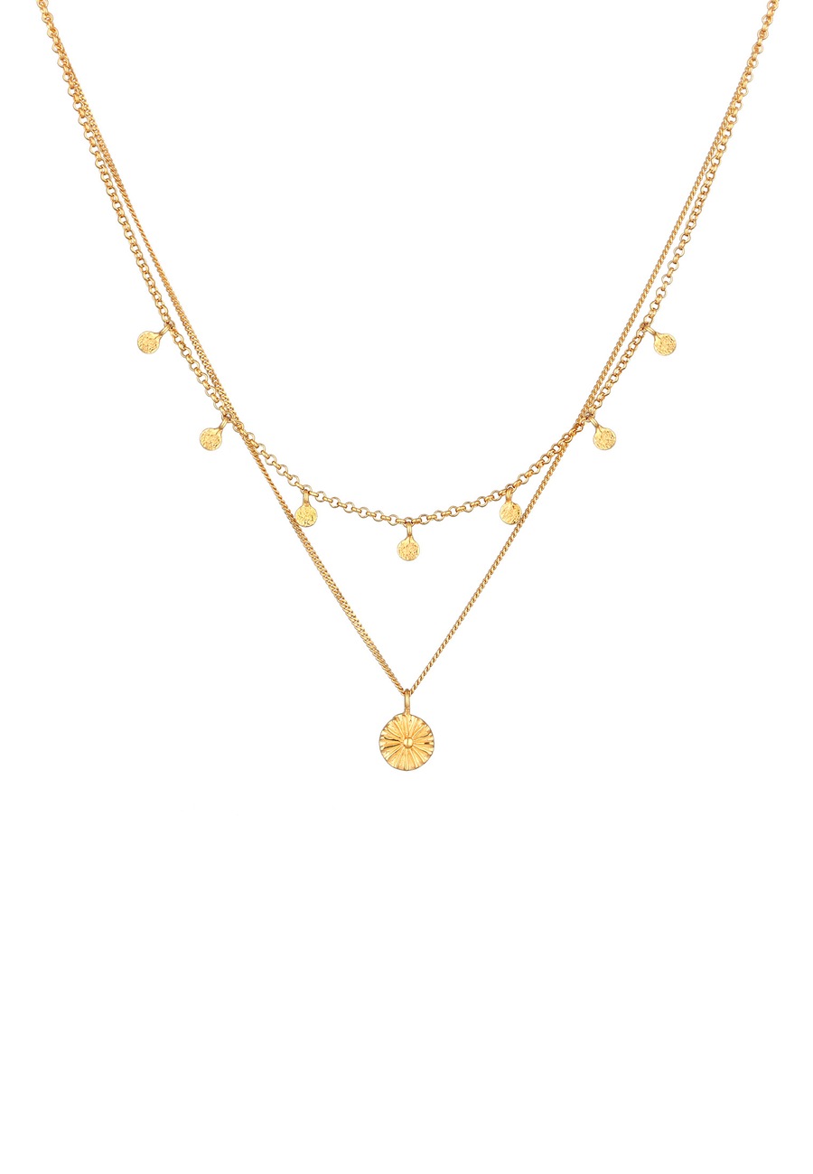 Elli Damska zawieszka warstwowy Disc Sun z pozłacanego srebra próby 925 Sterling Silver Naszyjniki 1 ct Damski