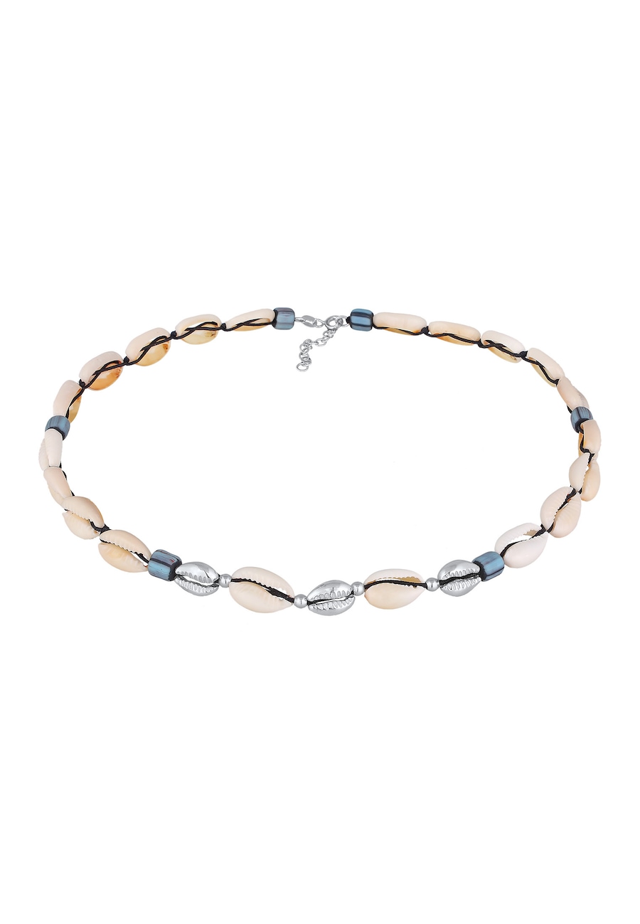 Elli Damski Choker szklane koraliki Surfer Style z muszlą Kauri w srebrze 925 Sterling Silver Naszyjniki 1 ct