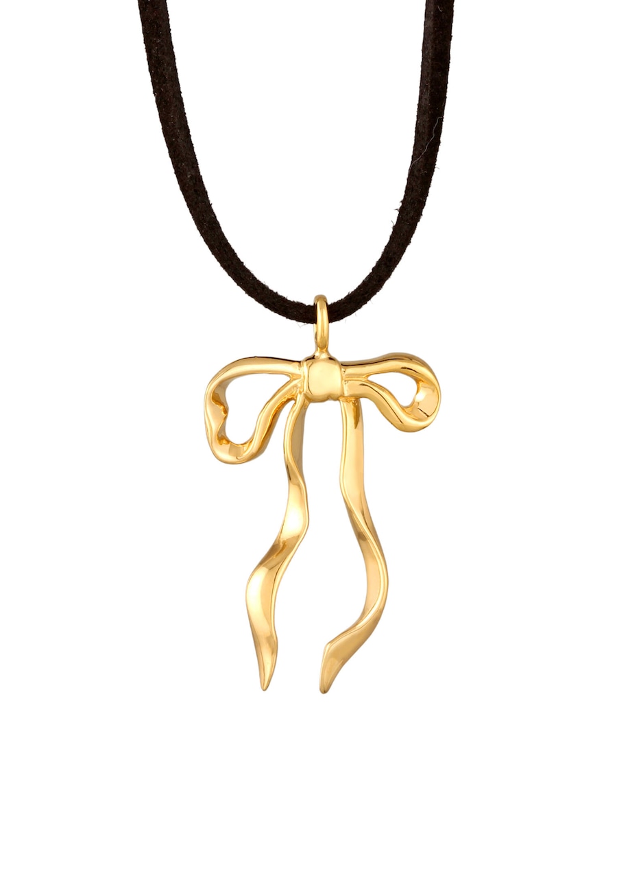 Elli Damski wisiorek z kokardą i skórzanym paskiem z pozłacanego srebra próby 925 Naszyjniki 1 ct