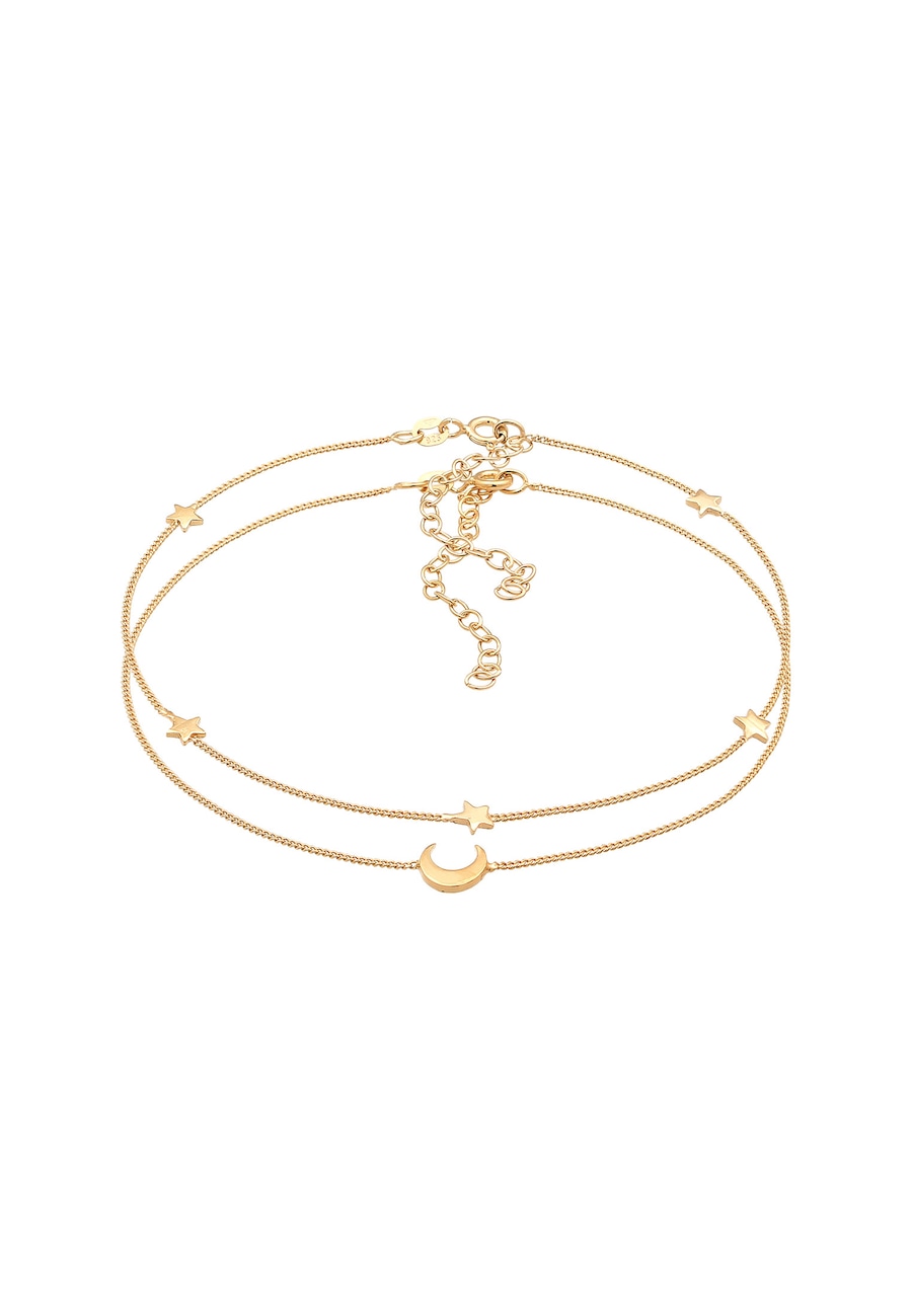 Elli Damska bransoletka na kostkę Gwiazda półksiężyc astro zestaw 2- częściowy w pozłacanym srebrze 925 Sterling Silver Bransoletki na nogę 1 ct Damsk