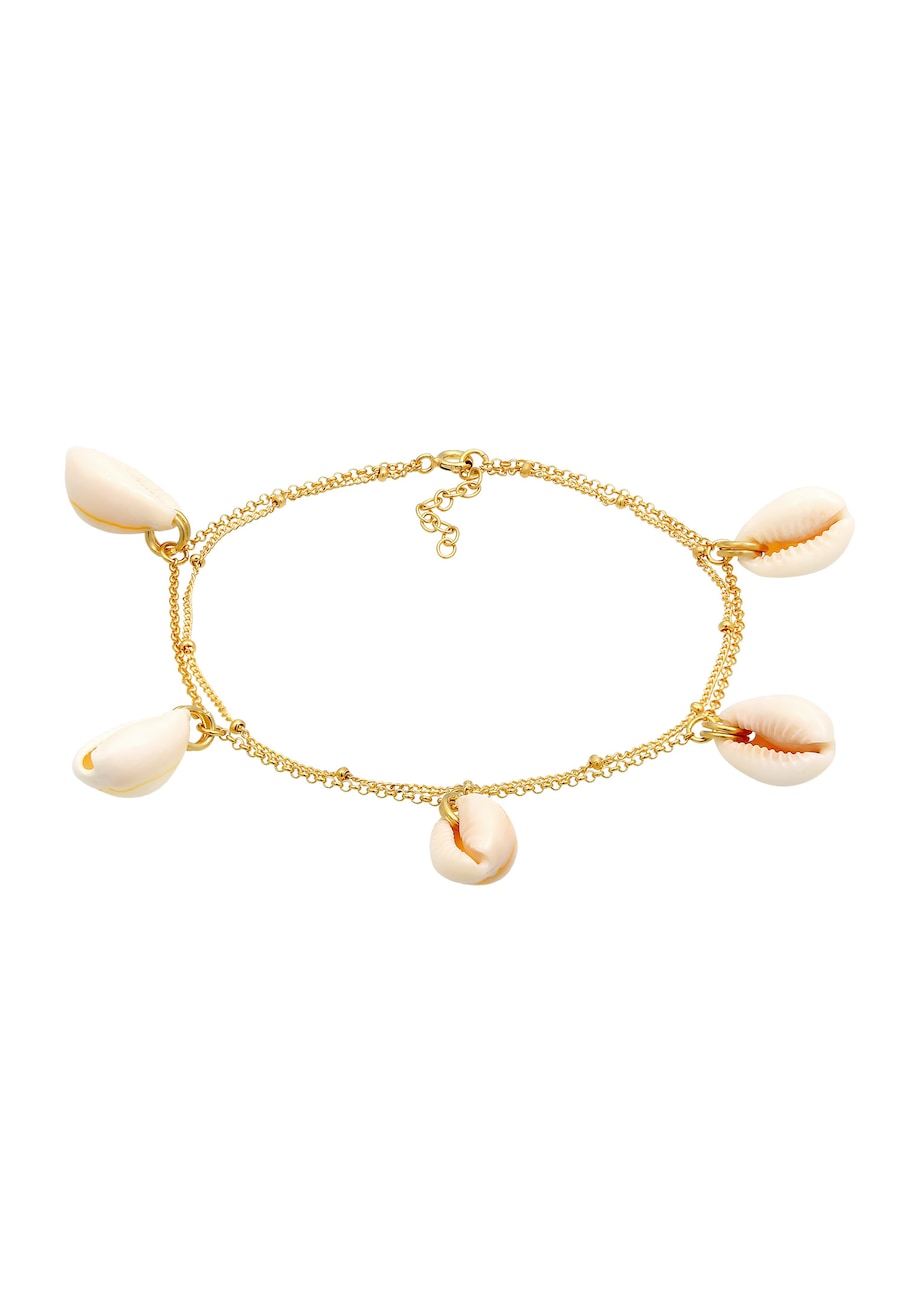 Elli Damska bransoletka na kostkę Trend Summer z muszlami Kauri w srebrze próby 925 Sterling Silver Bransoletki na nogę 1 ct Damski