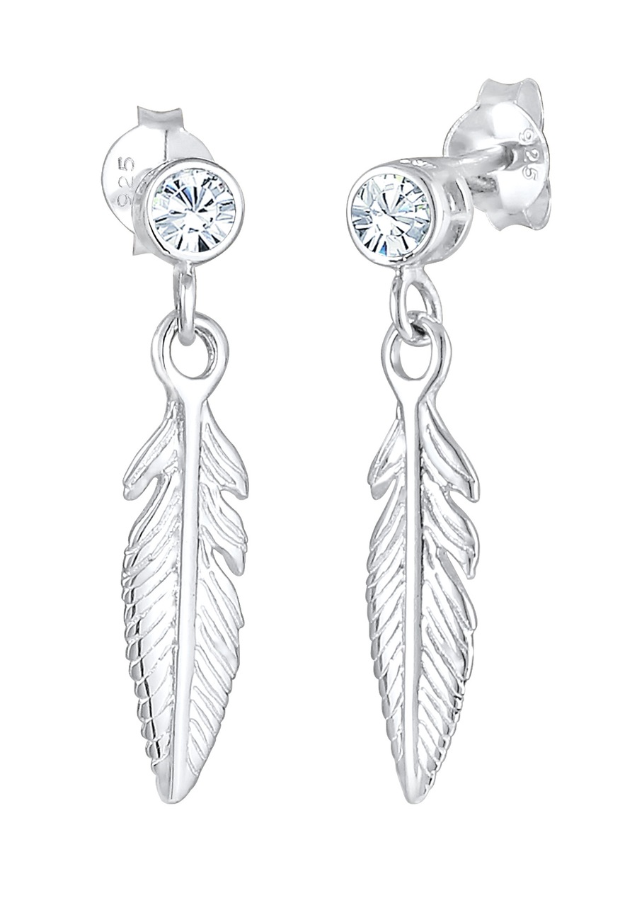 Elli Damskie kolczyki wiszące Pióro Boho z kryształem w srebrze próby 925 Sterling Silver Kolczyki 1 ct