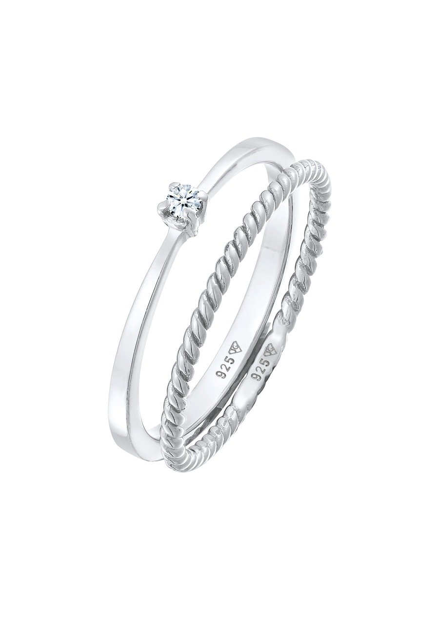 Elli DIAMONDS Damski zestaw soliter 2 częściowy skręcony z diamentem (0.03 ct.) w srebrze 925 Sterling Silver Pierścionki 1 ct