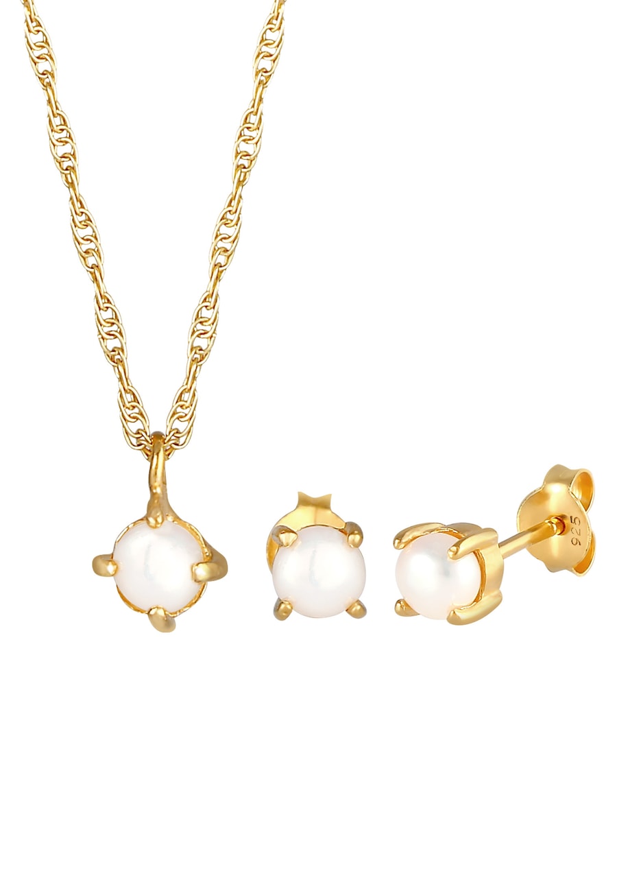 Elli Damski zestaw biżuterii Perły Wisior Kolczyki z perłami hodowli słodkowodnej pozłacane srebro 925 Sterling Silver Zestawy 1 ct