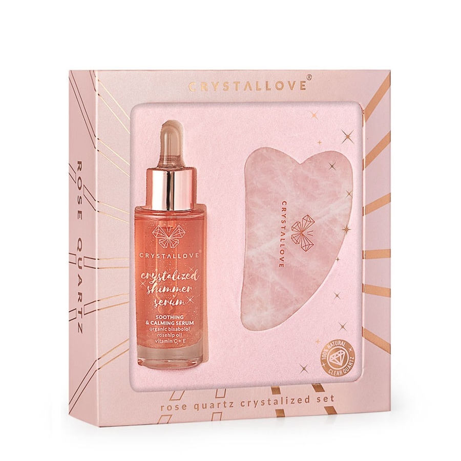 Crystallove Rose quartz crystalized set – serum do twarzy z kwarcem różowym i płytka do masażu gua sha Zestawy do pielęgnacji twarzy 1 ct
