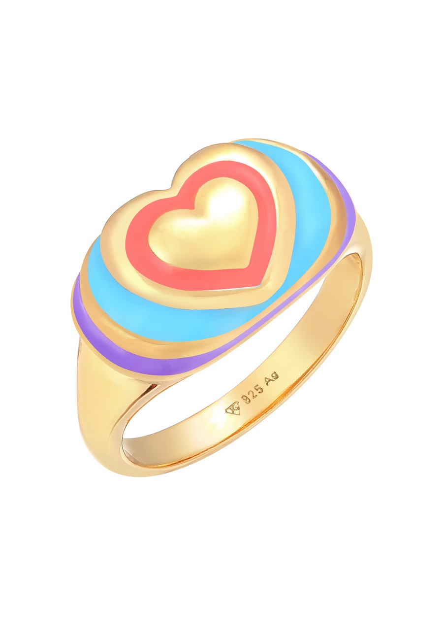 Elli Damski sygnet serce Trend z kolorową emalią w pozłacanym srebrze 925 Sterling Silver Pierścionki 1 ct