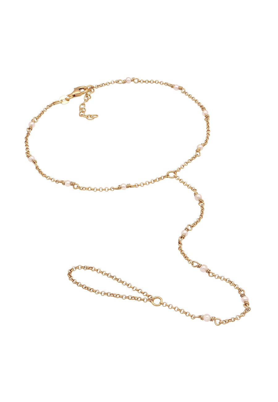 Elli Damski naszyjnik na kostkę z perłami muszlowymi ze srebra próby 925 Bransoletki na nogę 1 ct