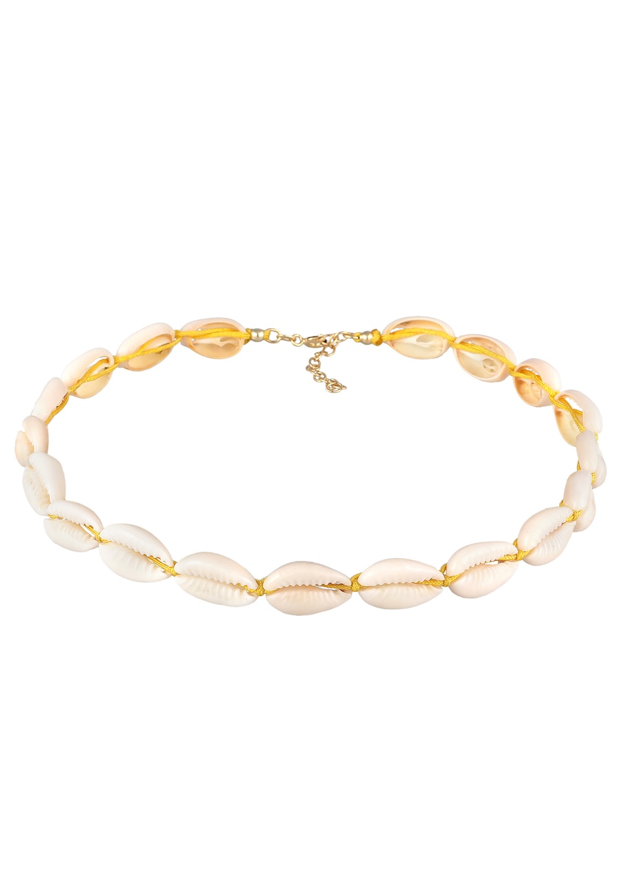 Elli Damski choker Trend Beach z pozłacanymi muszlami Kauri ze srebra próby 925 Sterling Silver Naszyjniki 1 ct