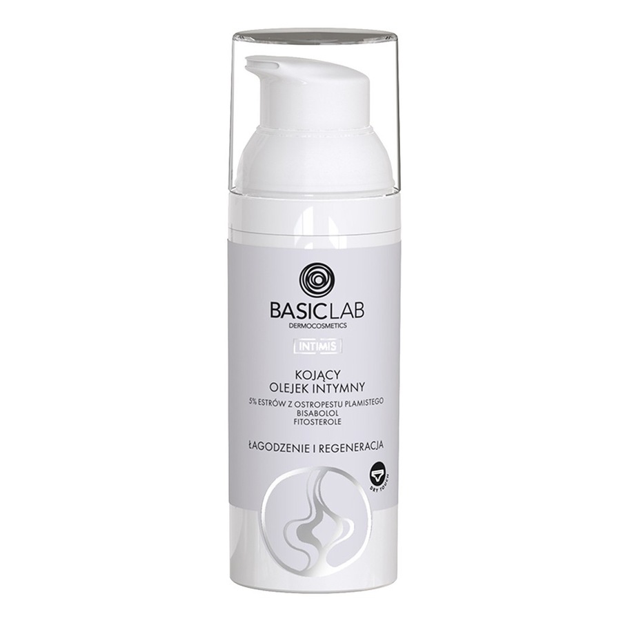 BasicLab KOJĄCY OLEJEK INTYMNY Z 5% ESTRÓW Z OSTROPESTU PLAMISTEGO, BISABOLOLEM I FITOSTEROLAMI, ŁAGODZENIE I REGENERACJA 50ML Opieka intymna 50 ml