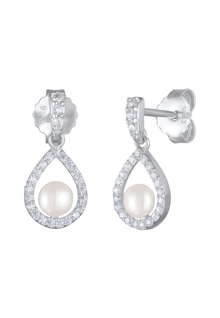 Nenalina Damskie kolczyki w kształcie kropli z perłą hodowlaną słodkowodną i cyrkoniami ze srebra próby 925 Sterling Silver Kolczyki 1 ct
