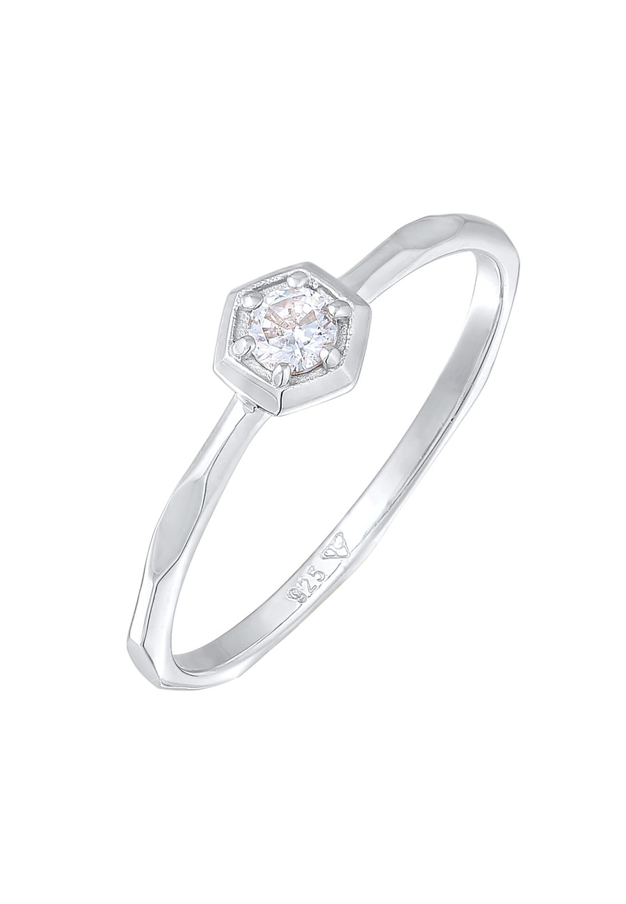 Elli Damski Solitaire Geo Octagon z kryształem cyrkonii w srebrze próby 925 Sterling Silver Pierścionki 1 ct