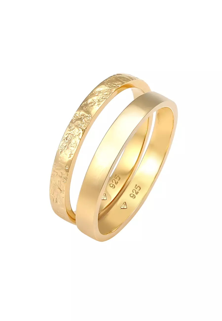 Elli Damski zestaw Basic Look młotkowany w srebrze próby 925 Sterling Silver Pierścionki 1 ct