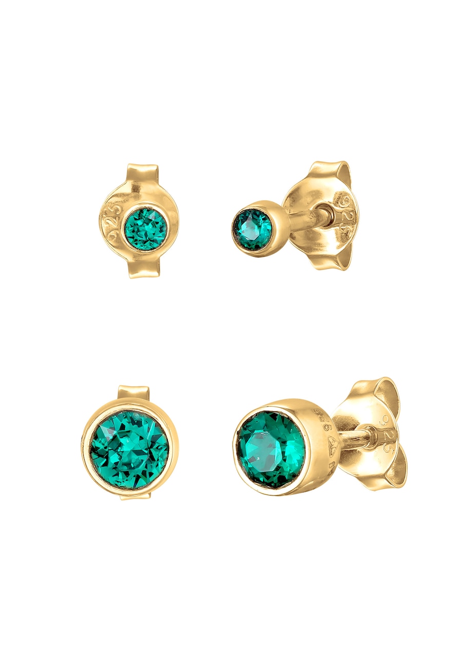 Elli Damskie kolczyki sztyfty okrągłe z kryształami w kolorze zielonym z pozłacanego srebra próby 925 Sterling Silver Zestawy 1 ct