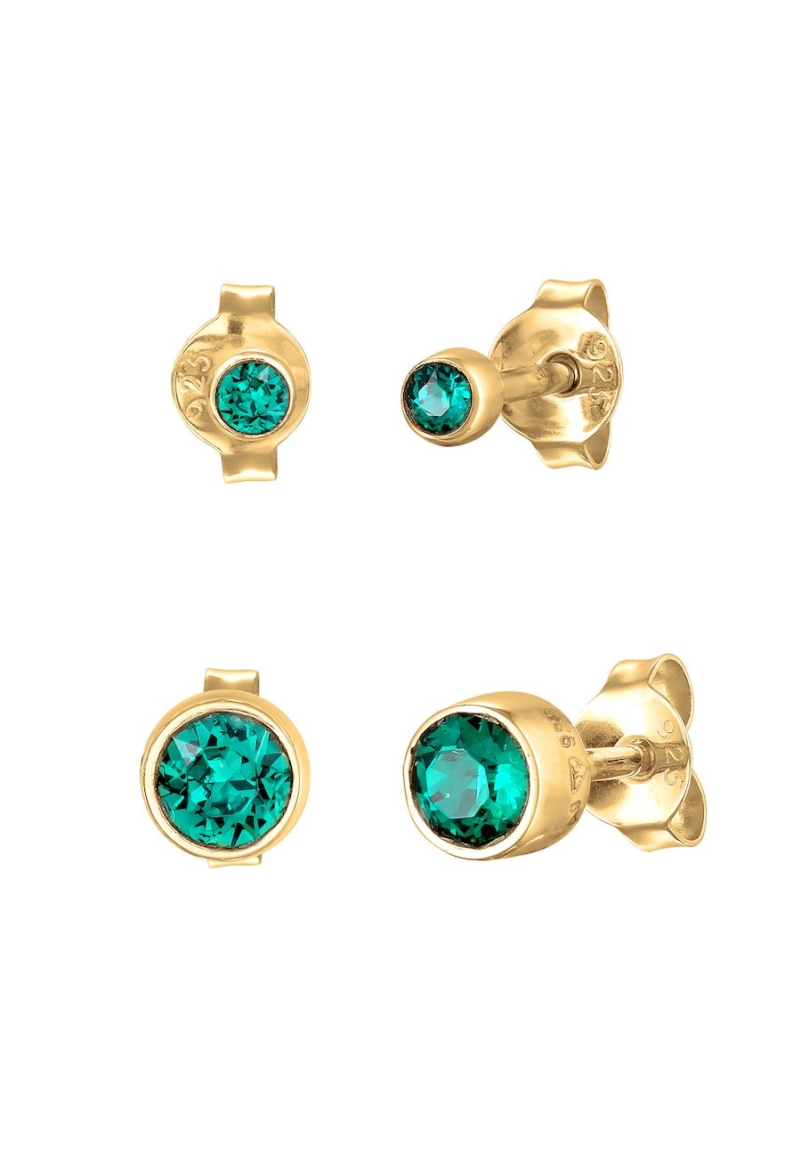 Elli Damskie kolczyki sztyfty okrągłe z kryształami w kolorze zielonym z pozłacanego srebra próby 925 Sterling Silver Zestawy 1 ct