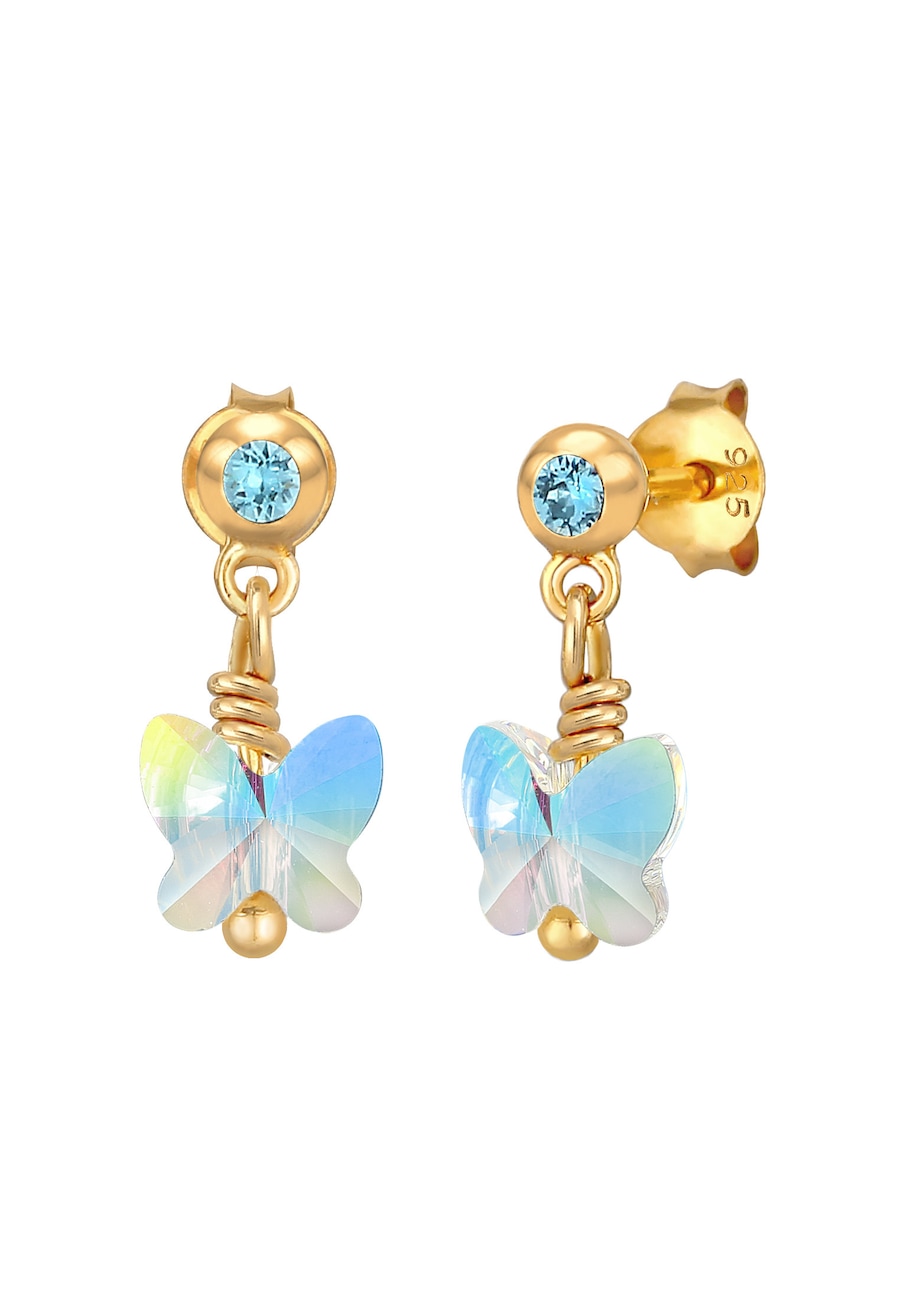 Elli Dziecięca zawieszka na ucho Motyl mieniący się kryształami ze srebra próby 925 Sterling Silver Kolczyki 1 ct Damski