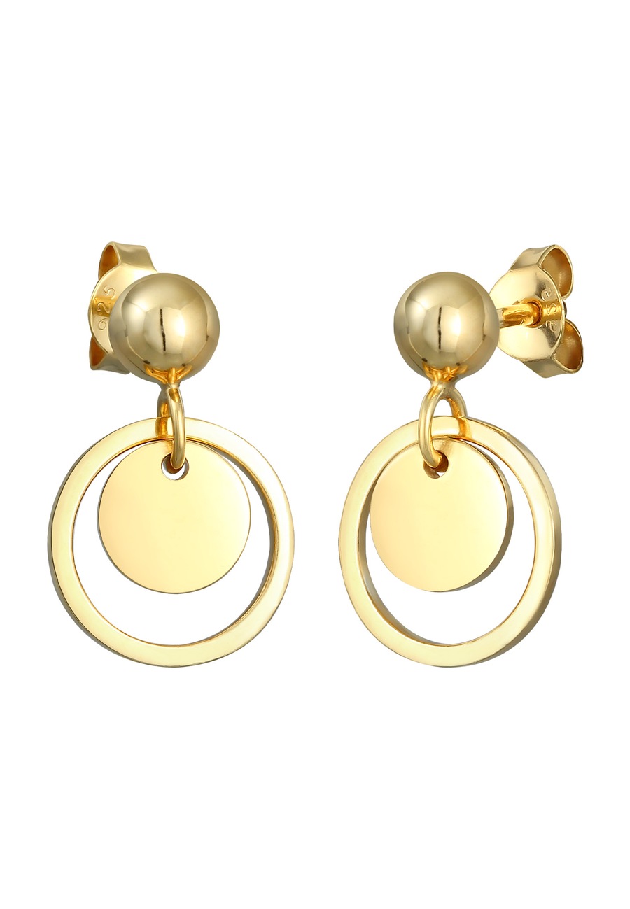 Elli Damska zawieszka do uszu płytkowa okrągła Geo Trend ze srebra próby 925 Sterling Silver Kolczyki 1 ct Damski