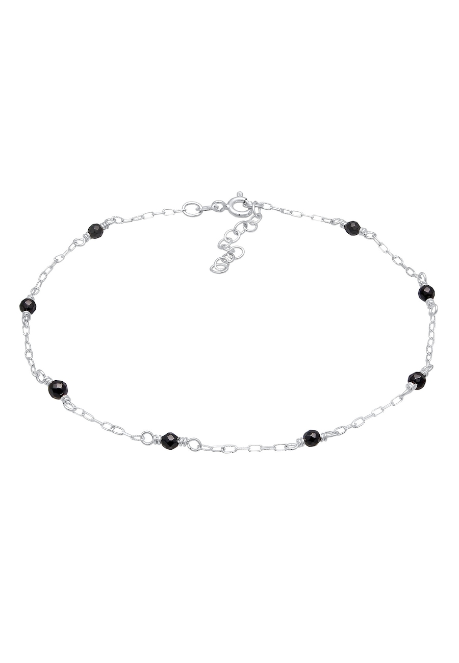 Elli Damska bransoletka na kostkę koraliki elegancka z onyksem w srebrze próby 925 Sterling Silver Bransoletki na nogę 1 ct Damski