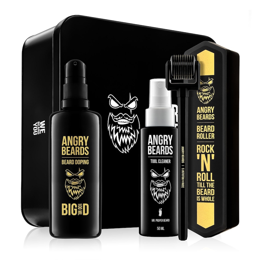 ANGRY BEARDS Zestaw na porost brody – Roller+Doping Pielęgnacja brody i golenie 1 ct