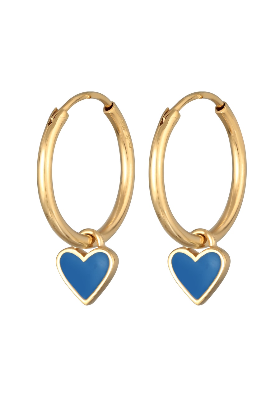 Elli Damskie kolczyki kółka z zawieszką serce z emalią w kolorze fioletowym z pozłacanego srebra próby 925 Sterling Silver Kolczyki koła 1 ct