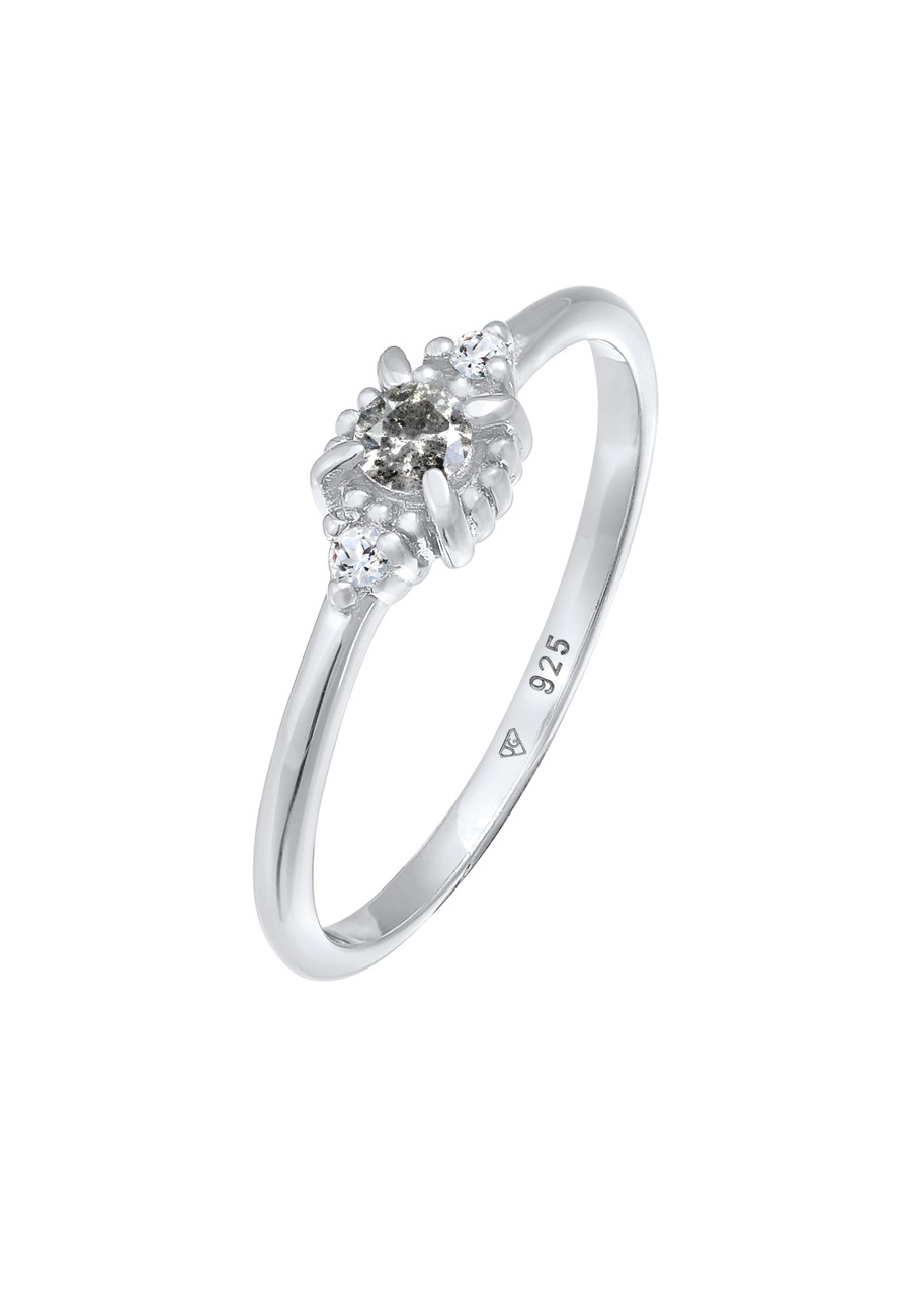 Elli DIAMONDS Damski pierścionek soliter z diamentem (0.11 ct.) i topazem w srebrze próby 925 Sterling Silver Pierścionki