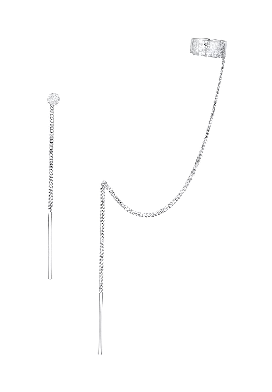 Elli Damska nausznica łańcuszek Pull Through płytka ze srebra próby 925 Sterling Silver Kolczyki 1 ct Damski