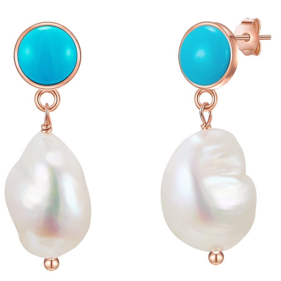 Glanzstücke München Kolczyki wiszące srebrne srebro wysokiej próby Turkusowy (rek.) Perła hodowlana słodkowodna różowe złoto 1 ct Damski