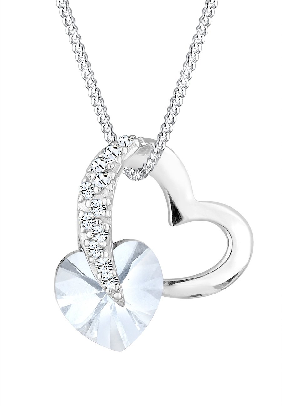 Elli Damskie kryształowe serce Glamorous ze srebra próby 925 Naszyjniki 1 ct