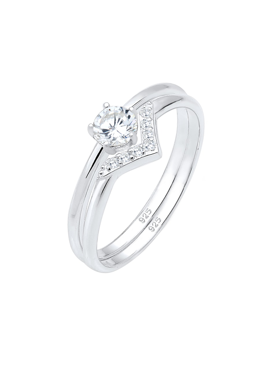 Elli Damski zestaw soliter Trójkąt z cyrkoniami w srebrze 925 Sterling Silver Pierścionki 1 ct