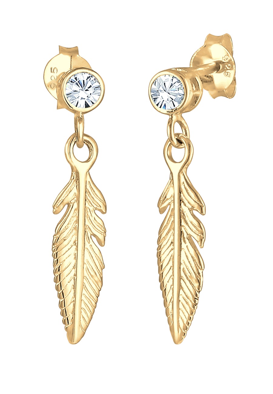 Elli Damskie kolczyki wiszące Pióro Boho z kryształem w srebrze próby 925 Sterling Silver Kolczyki 1 ct