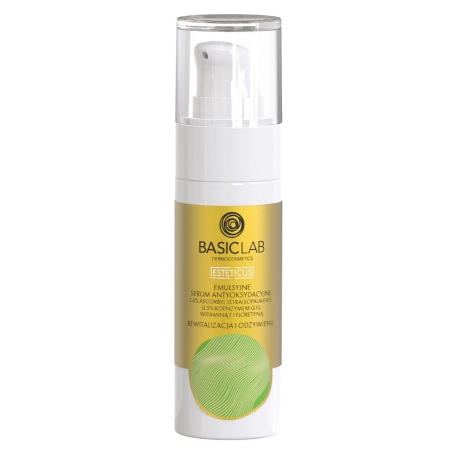 BasicLab Emulsyjne serum antyoksydacyjne z 6% Ascorbyl Tetraisopalmitate 0,5% Koenzymem Q10, Witaminą F i Floretyną REWITALIZACJA I ODŻYWIENIE Serum n