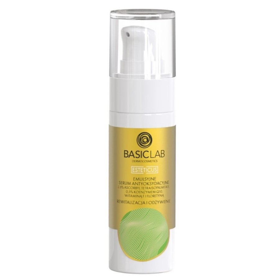 BasicLab Emulsyjne serum antyoksydacyjne z 6% Ascorbyl Tetraisopalmitate 0,5% Koenzymem Q10, Witaminą F i Floretyną REWITALIZACJA I ODŻYWIENIE Serum n