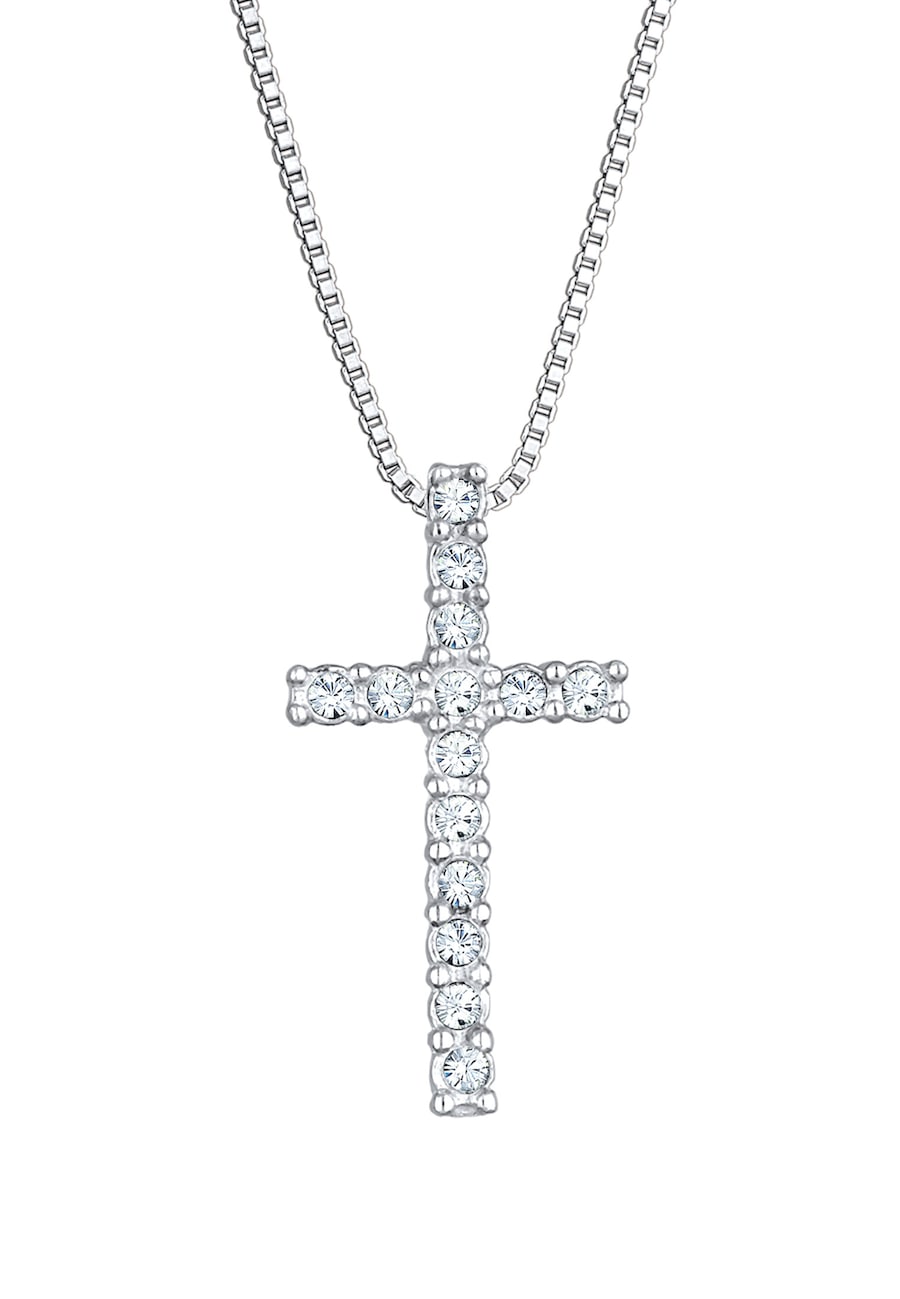 KUZZOI Wisiorek z krzyżem religijnym i kryształami ze srebra próby 925 Biżuteria męska 1 ct Męskie