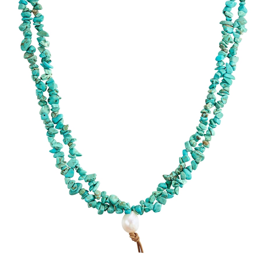 Valero Pearls Naszyjnik z kamieni szlachetnych srebro wysokiej próby Turkusowy (rek.) Perła hodowlana słodkowodna żółte złoto Naszyjniki 1 ct Damski