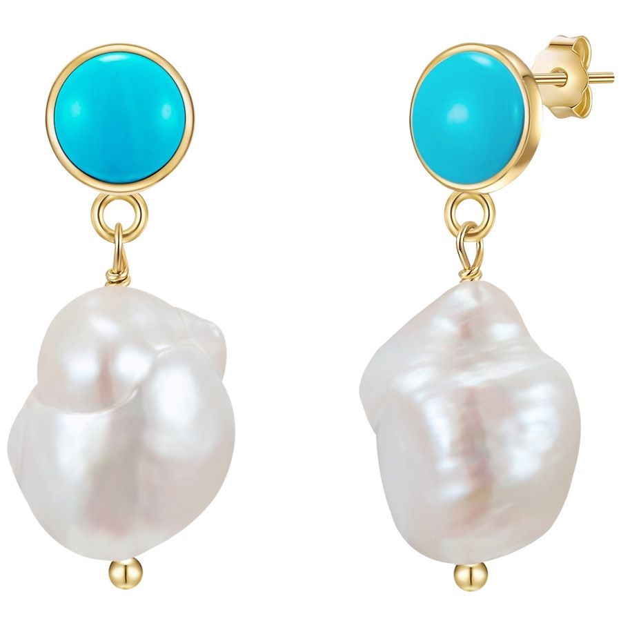 Glanzstücke München Kolczyki wiszące srebrne srebro wysokiej próby Turkusowy (rek.) Perła hodowlana słodkowodna żółte złoto 1 ct Damski